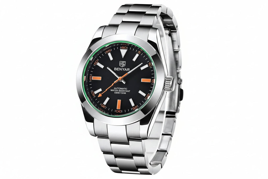 BENYAR, BY-5176M Automatic with black dial, detail view