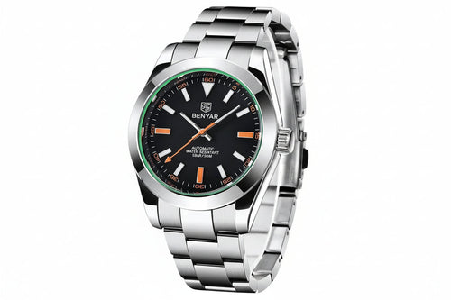 BENYAR, BY-5176M Automatic with black dial, detail view