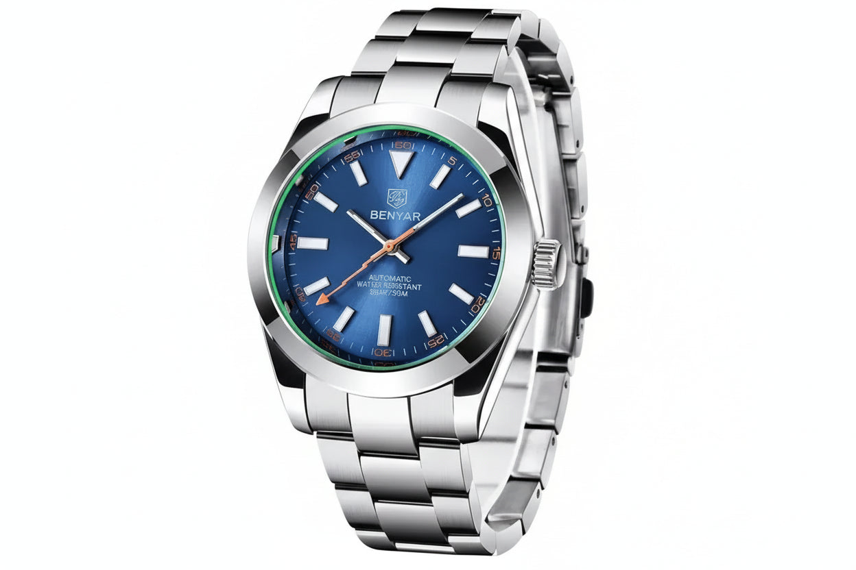 BENYAR, BY-5176M Automatic with blue dial, side view