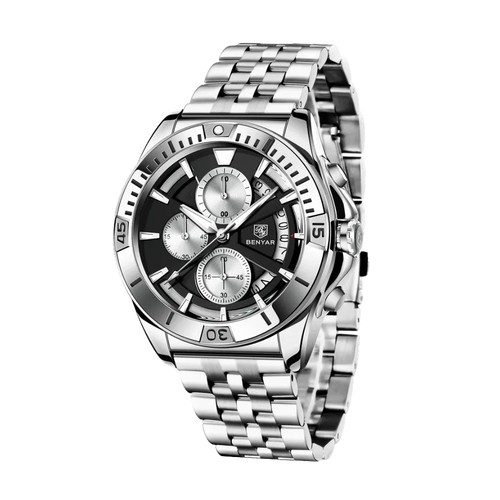 BENYAR BY-5180 Chronograph with silver black dial, detail view