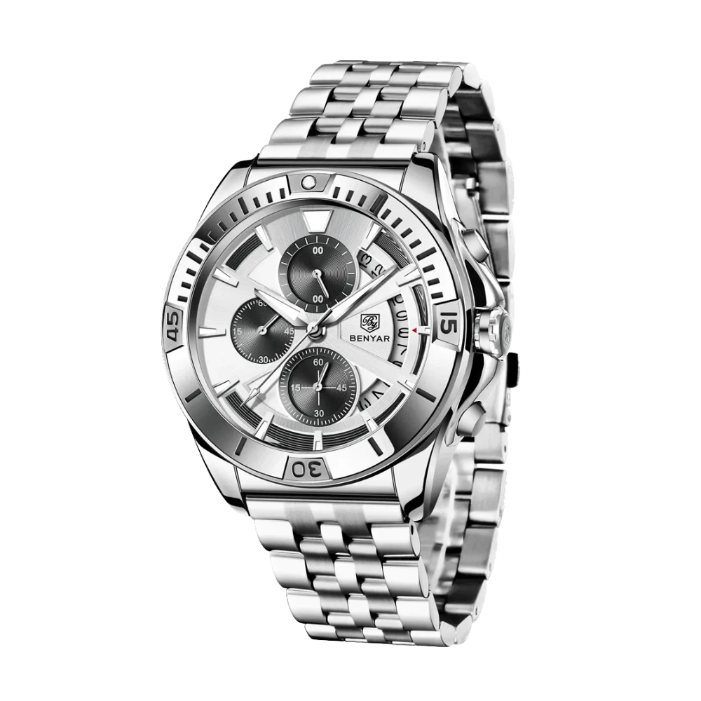 BENYAR BY-5180 Chronograph with white silver dial
