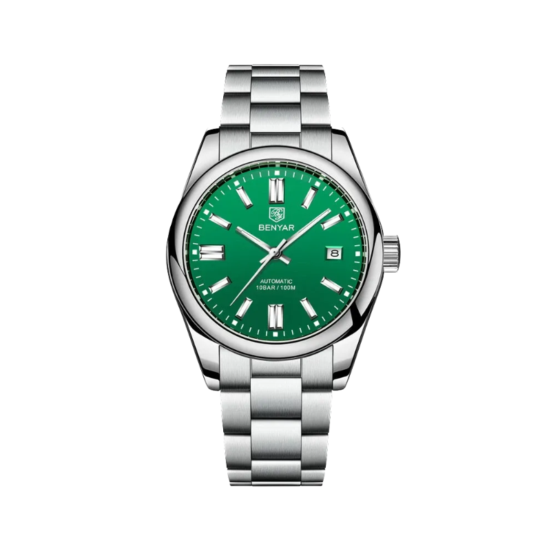 BENYAR BY-5185 Men's Automatic Watch with green dial, detail view