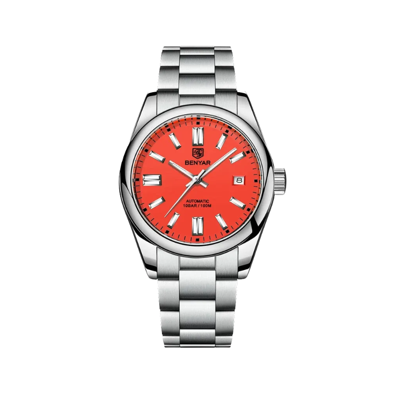 BENYAR BY-5185 Men's Automatic Watch with red dial, side view