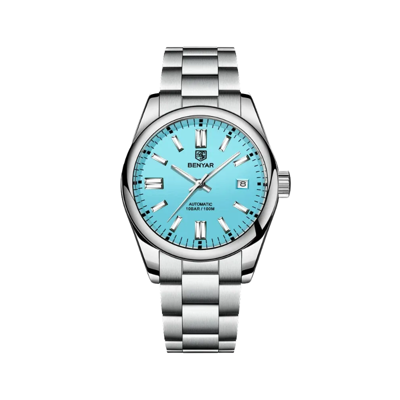 BENYAR BY-5185 Men's Automatic Watch with sky blue dial, caseback view