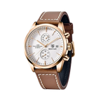 BENYAR  BY-5187 Leather Men's Quartz Watch with gold white dial, detail view