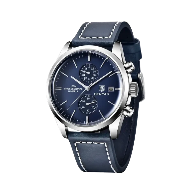 BENYAR  BY-5187 Leather Men's Quartz Watch, side view