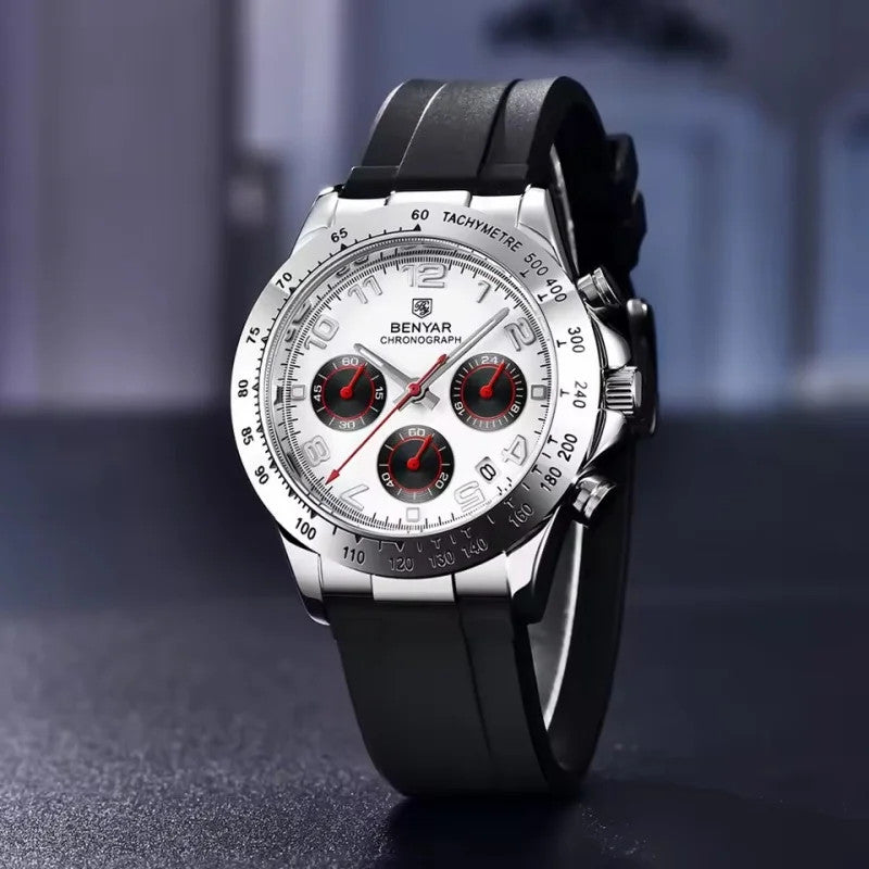 BENYAR BY-5192 Men's Quartz Watch Silicone Strap, angled view
