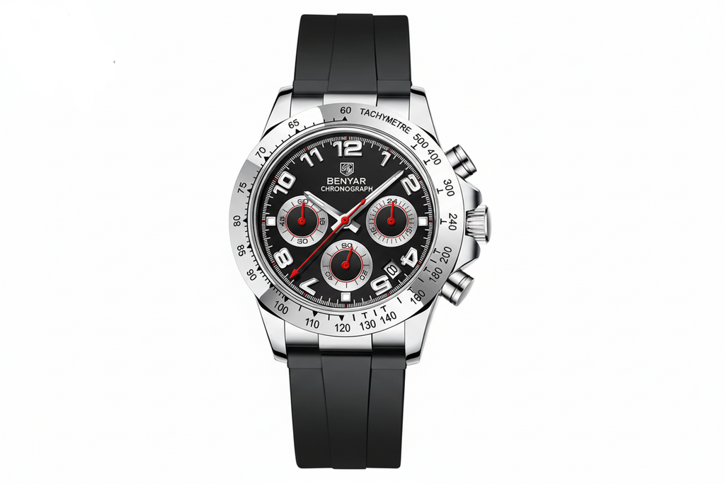 BENYAR BY-5192 Men's Quartz Watch Silicone Strap with red dial