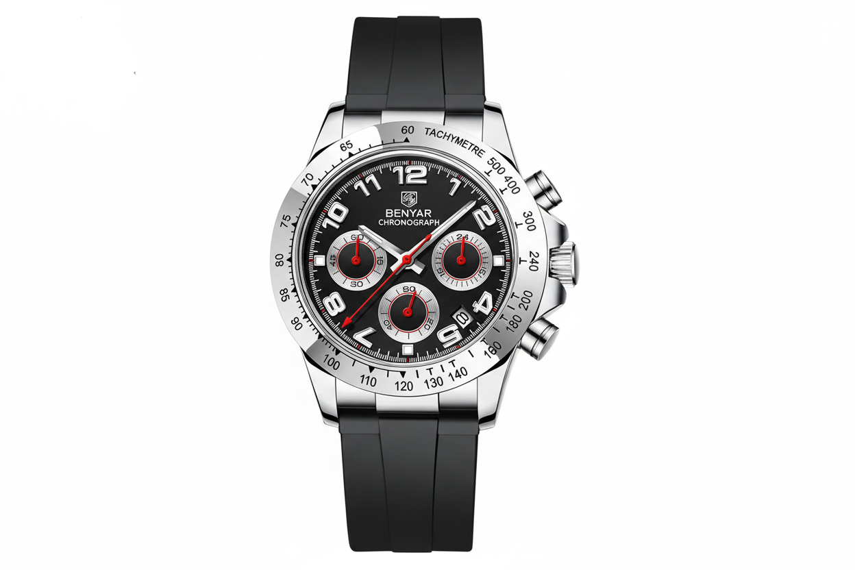 BENYAR BY-5192 Men's Quartz Watch Silicone Strap with red dial