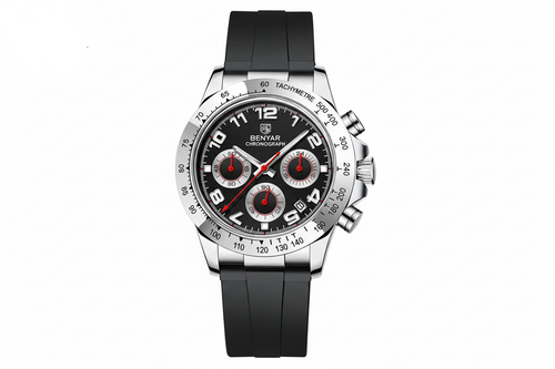 BENYAR BY-5192 Men's Quartz Watch Silicone Strap with red dial