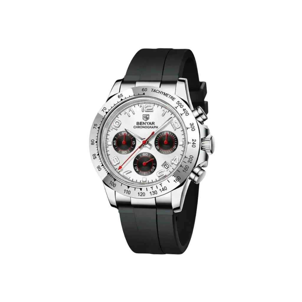 BENYAR BY-5192 Men's Quartz Watch Silicone Strap with white dial, clasp detail
