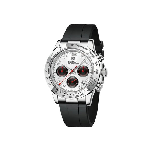 BENYAR BY-5192 Men's Quartz Watch Silicone Strap with white dial, clasp detail