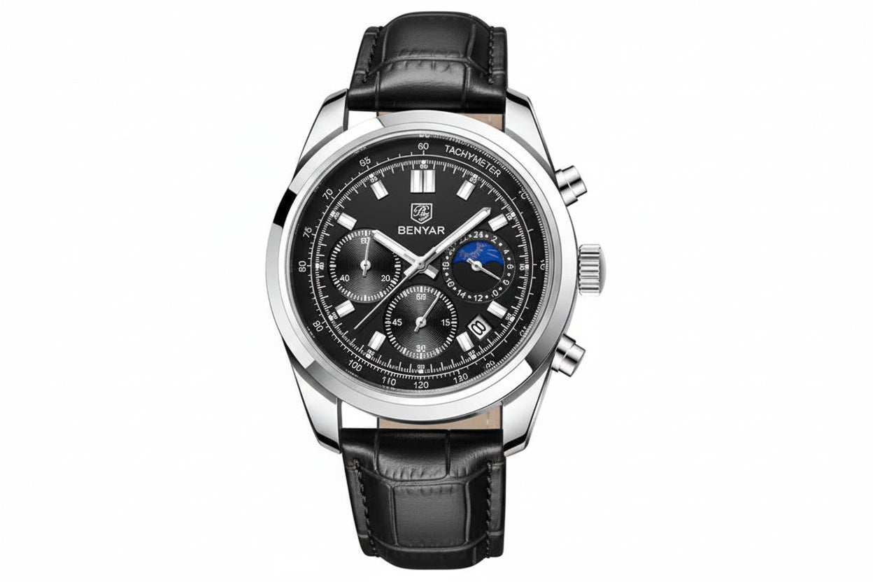BENYAR BY-5193 Men's Sport Watch Chronograph - Leather with black dial