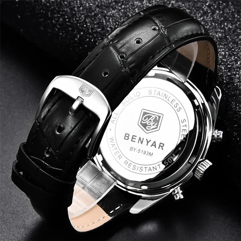 BENYAR BY-5193 Men's Sport Watch Chronograph - Leather, shown on wrist