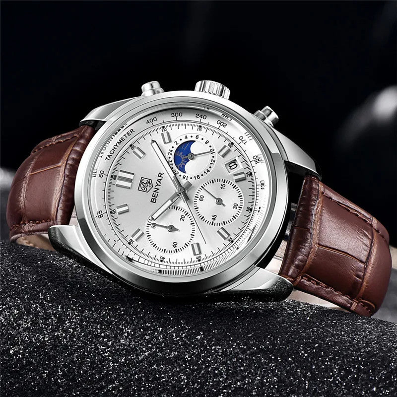 BENYAR BY-5193 Men's Sport Watch Chronograph - Leather, detail view