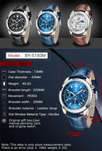 BENYAR BY-5193 Men's Sport Watch Chronograph - Leather, clasp detail
