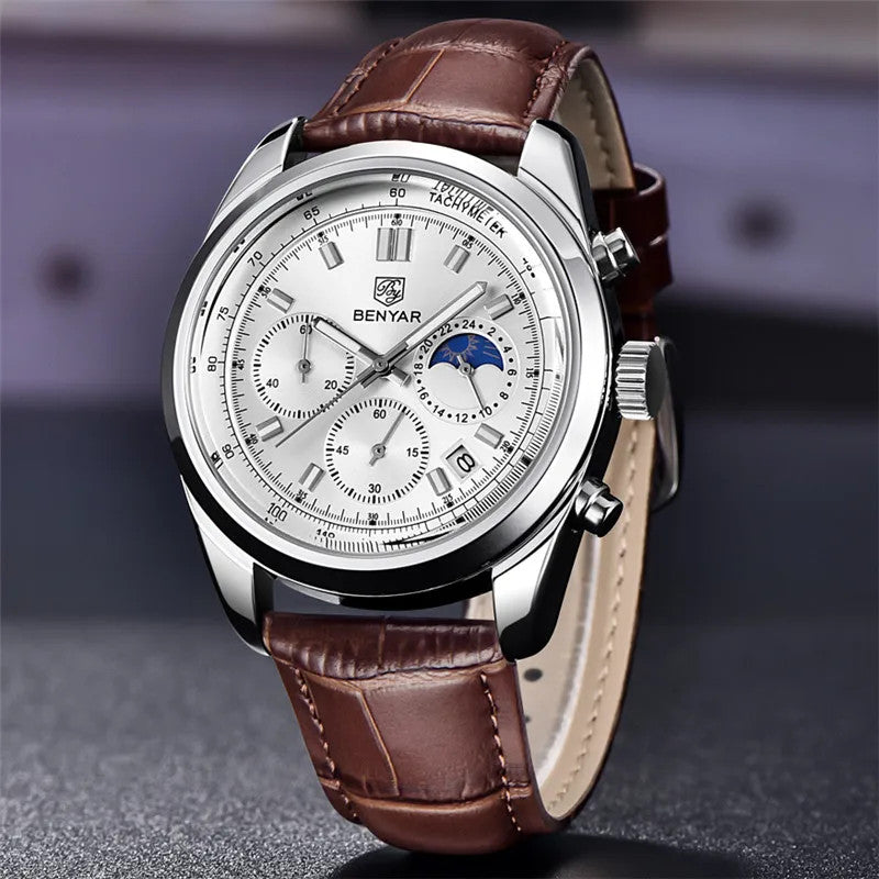 BENYAR BY-5193 Men's Sport Watch Chronograph - Leather, angled view