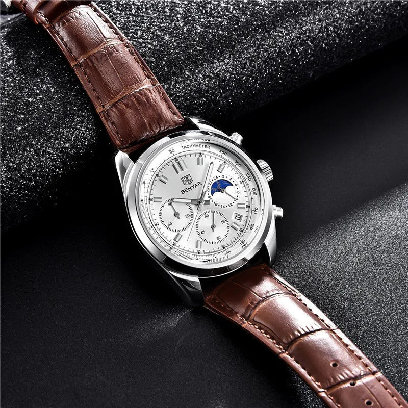 BENYAR BY-5193 Men's Sport Watch Chronograph - Leather, side view