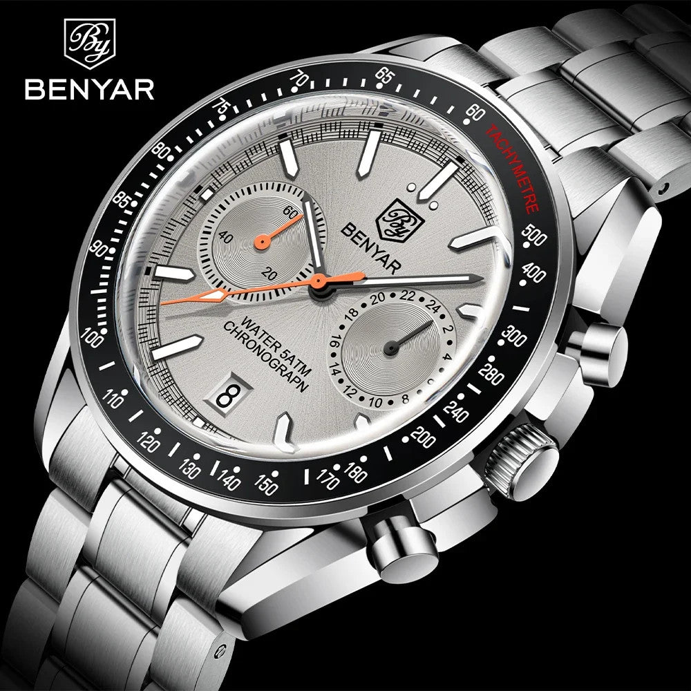 BENYAR BY-5194 Men's Quartz Chronograph Watch, angled view