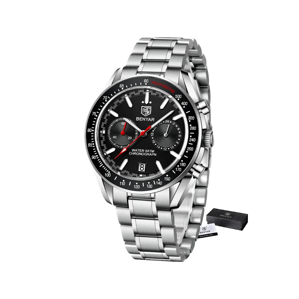 BENYAR BY-5194 Men's Quartz Chronograph Watch with silver black dial