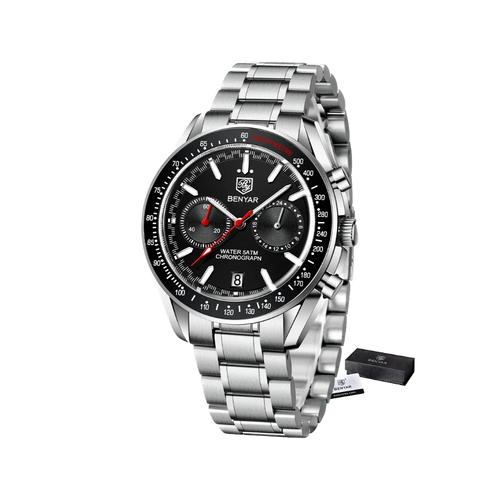 BENYAR BY-5194 Men's Quartz Chronograph Watch with silver black dial