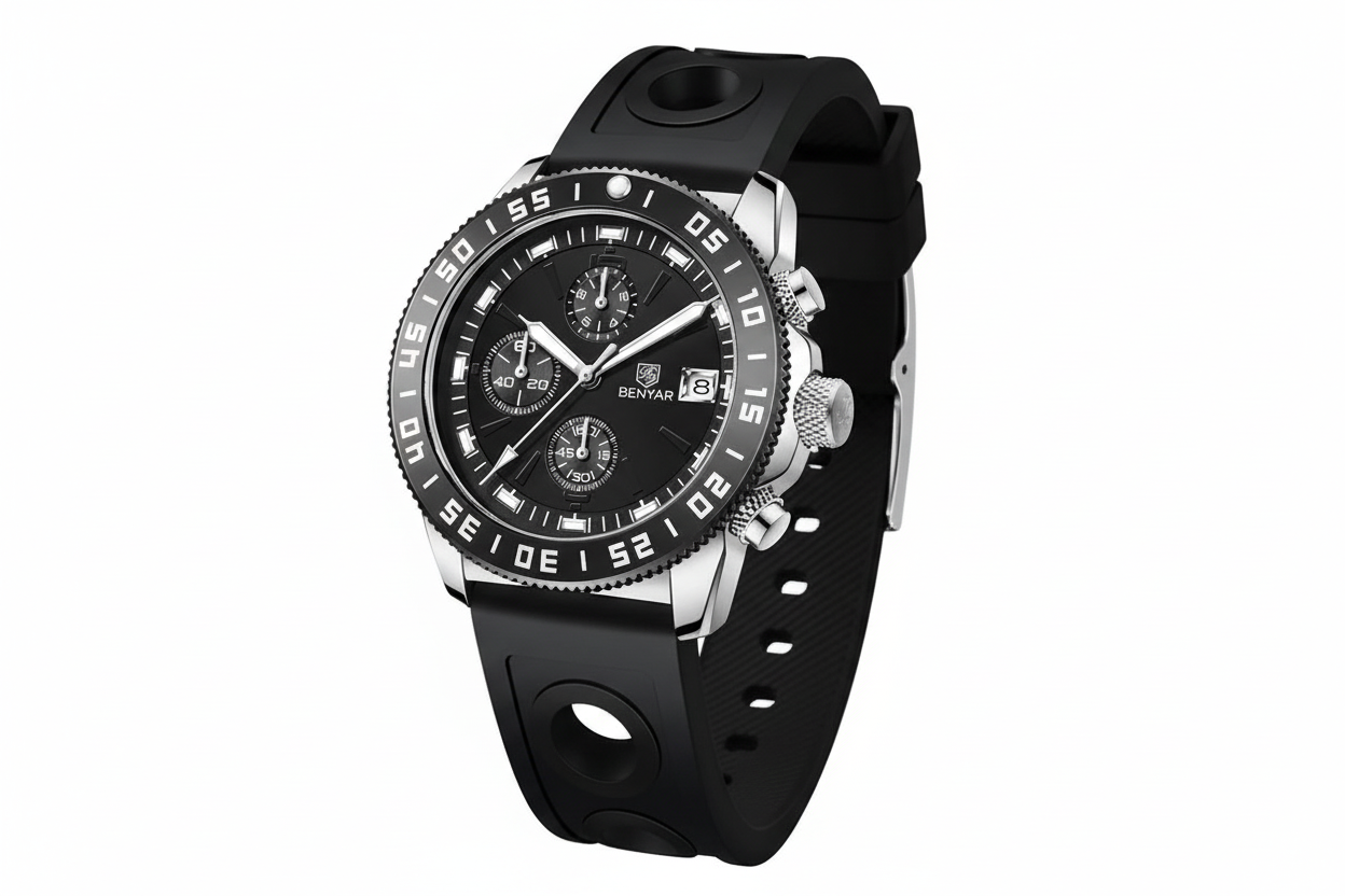 BENYAR BY-5198 Men's Quartz Sports Chronograph Watch with black dial