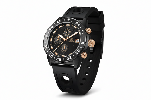 BENYAR BY-5198 Men's Quartz Sports Chronograph Watch with silicone black dial