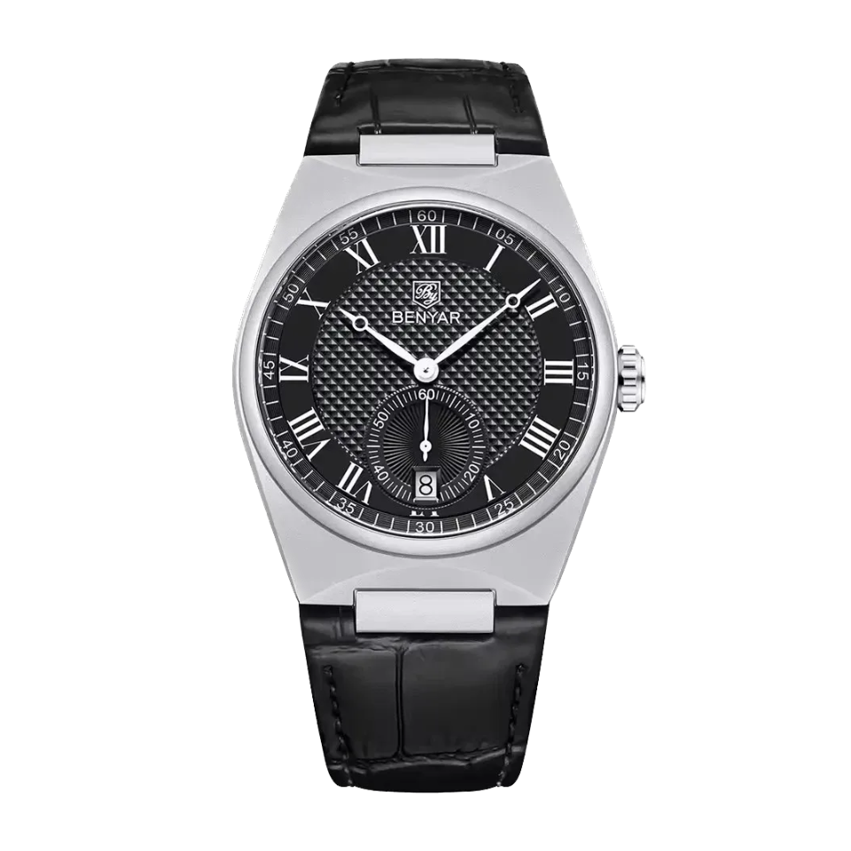 BENYAR 5199 Simple Calendar with silver dial, detail view