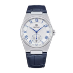 BENYAR 5199 Simple Calendar with blue silver dial, angled view