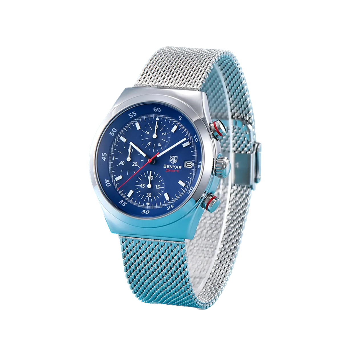 BENYAR BY-5200 43MM Men's Chronograph Watch with silver blue dial