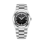 Benyar BY-5203 automatic watch with black dial and silver case front view