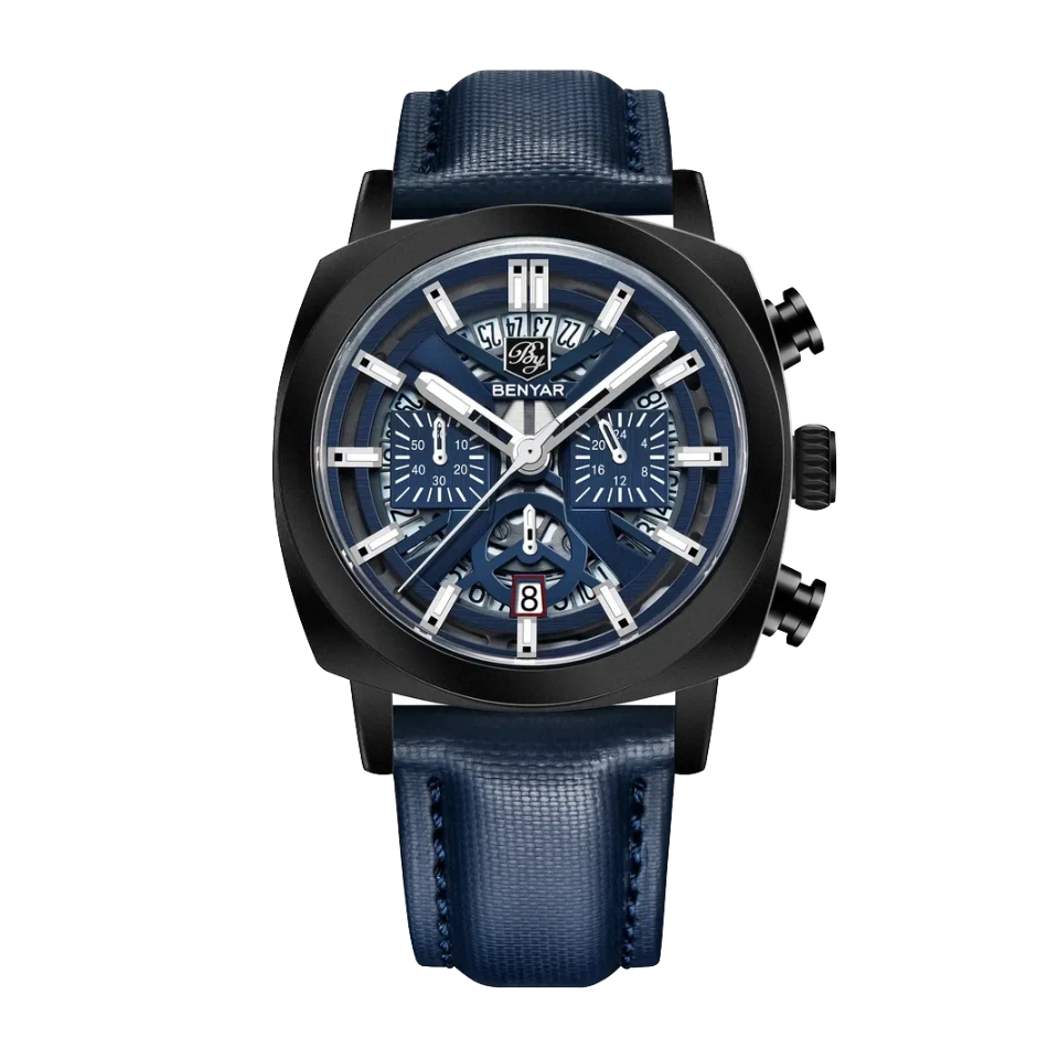 BENYAR BY-5205 43MM Chronograph with black blue dial, side view