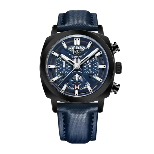 BENYAR BY-5205 43MM Chronograph with black blue dial, side view