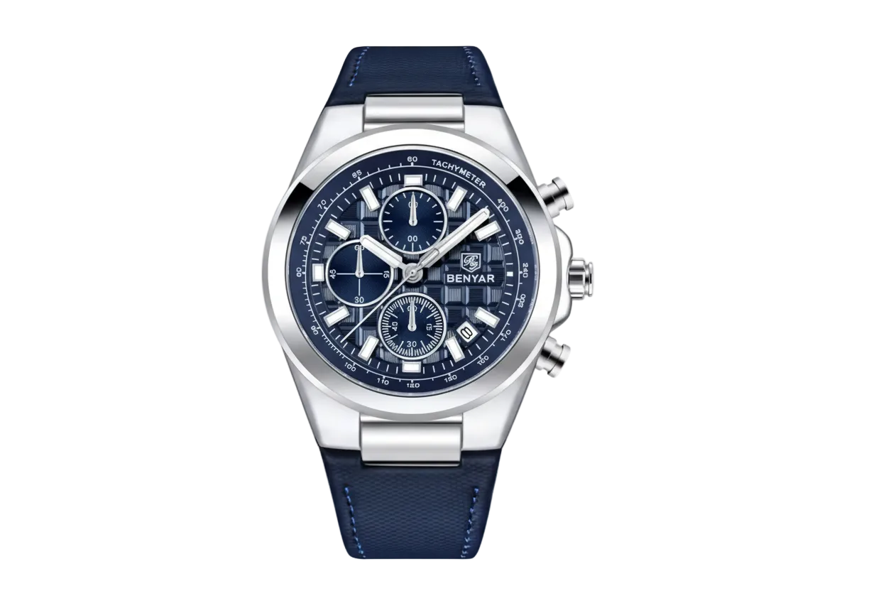 BENYAR BY-5206 Men's Quartz Chronograph Leather Watch Front View