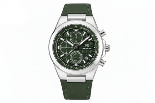 BENYAR BY-5206 Men's Quartz Chronograph Watch - Leather with green dial