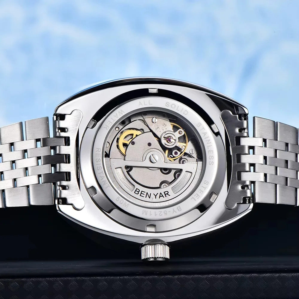 BENYAR BY-5211M Exhibition Caseback with Automatic Movement Detail