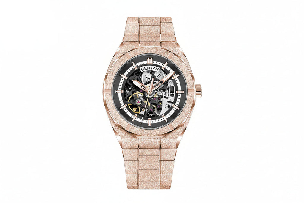 BENYAR BY-5212 Men's 3D Hollow Design Automatic Watch with gold black dial