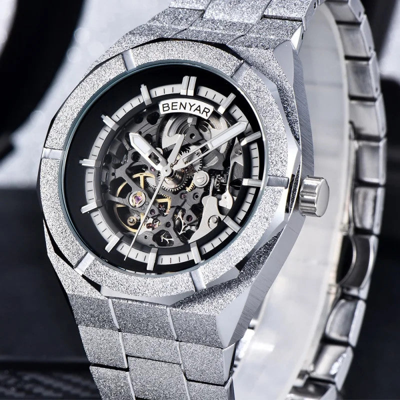 BENYAR BY-5212 Men's 3D Hollow Design Automatic Watch, detail view