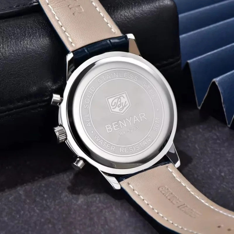 BENYAR BY-5213 Men's Sport Chronograph Quartz Watch - Leather, shown on wrist