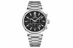 BENYAR BY-5214M sports chronograph watch with black dial and steel bracelet front view