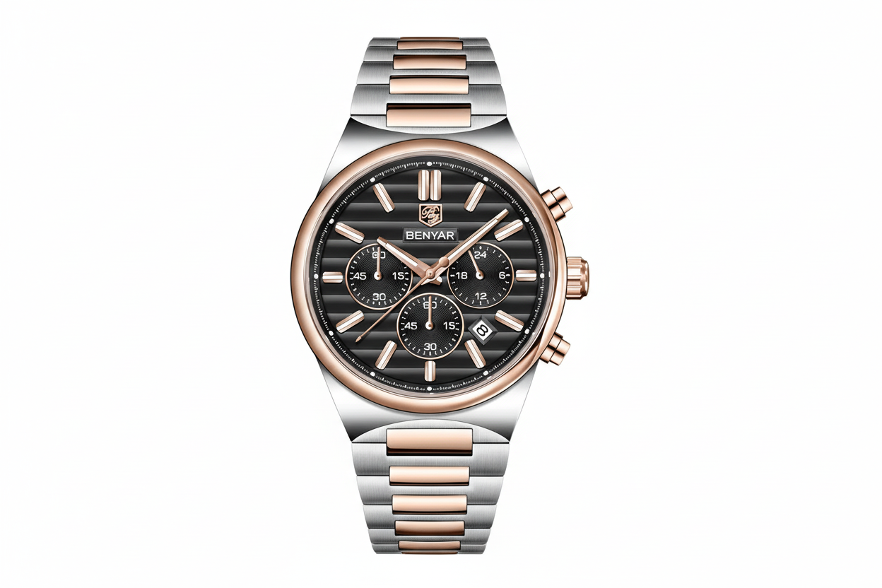 BENYAR BY-5214M Men Watch  Quartz Sports Chronograph with golden black dial