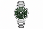 BENYAR BY-5214M sports chronograph watch with green dial and steel bracelet front view