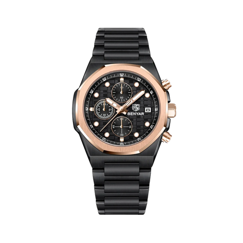 BENYAR BYâ€‘5216 Chronograph with all black dial, detail view
