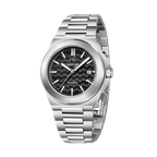 BENYAR BY-5219M sports automatic watch with black textured dial and steel bracelet front view