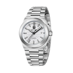 BENYAR BY-5219M automatic sports watch with white dial and steel bracelet front view
