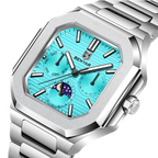 BENYAR BY-5221 square moonphase quartz watch with sky blue dial angled view