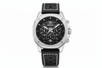 BENYAR BY-5222 retro quartz chronograph watch with black skeleton dial and black leather strap