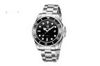BENYAR BY-5223 quartz diver watch with black dial date window and steel bracelet front view