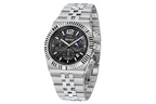 Benyar BY-5225M chronograph quartz watch with black dial and fluted bezel, side angle