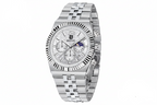 Benyar BY-5225M chronograph quartz watch with silver white dial and fluted bezel, side angle